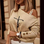 Damen Modischer Oversized Pullover mit Schulterausschnitt R&B
