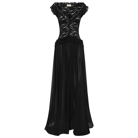 Damen Elegantes Spitzenmaxikleid mit fließendem Rock R&B