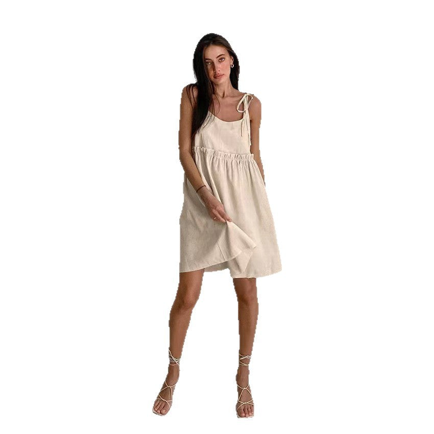 Damen lässiges Leinen A-Linien Kleid R&B
