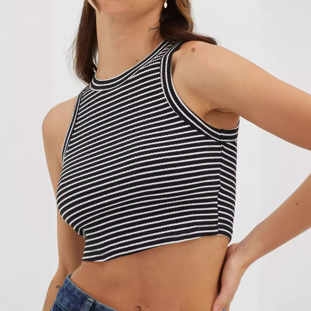 Damen cropped Tanktop mit modischem Streifenmuster und hohem Kragen R&B