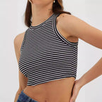 Damen cropped Tanktop mit modischem Streifenmuster und hohem Kragen R&B