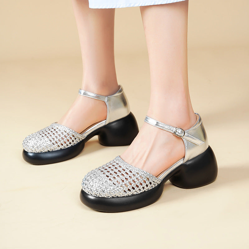 Damen Plateau-Sandaletten mit geflochtenem Design und komfortablem Ankle Strap R&B