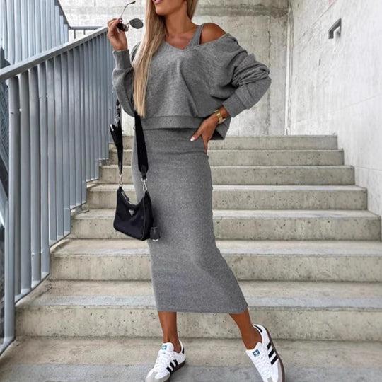 Damen Maxikleid mit elegantem V-Ausschnitt und figurbetonendem Schnitt Heidi-Mode