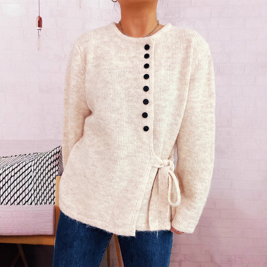 Damen Kuschelige Strickjacke mit elegantem Bindegürtel und modernen Knopfdetails R&B
