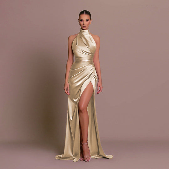 Damen Hochgeschlossenes Abendkleid mit verführerischem Schlitz R&B