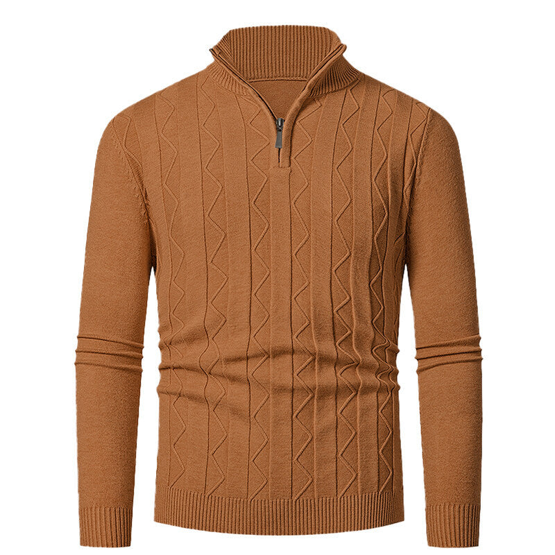 Herren Strickpullover mit stylischem Reißverschluss und Zopfmuster R&B