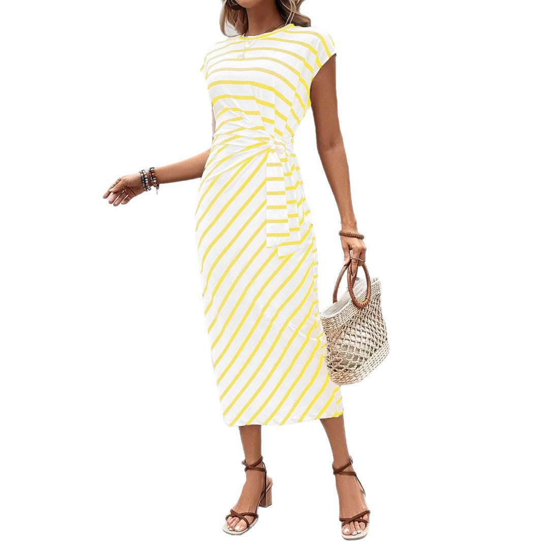 Damen Wickelkleid im modernen Streifenlook mit Taillenknoten R&B
