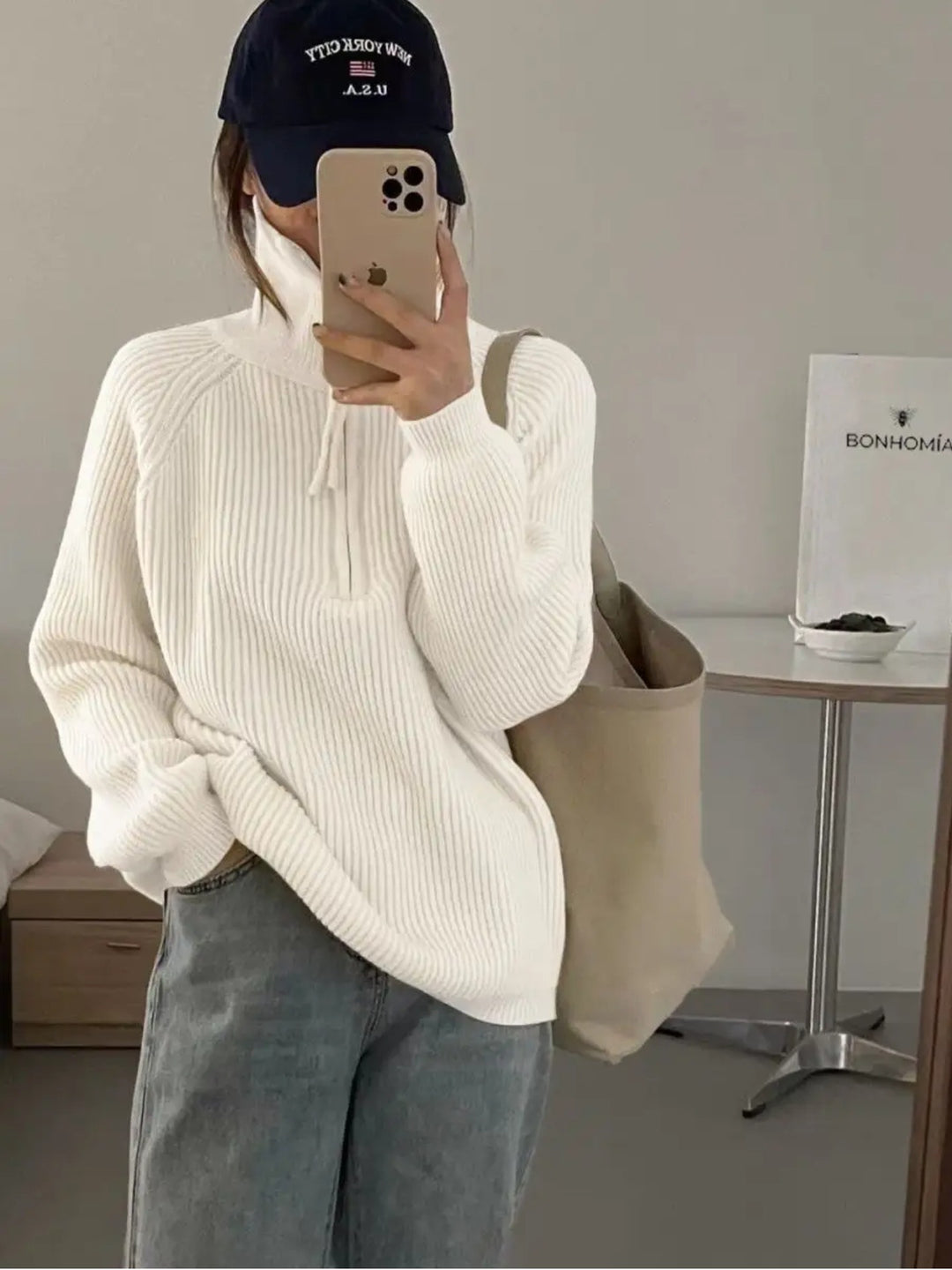 Damen Kuscheliger Strickpullover im Stehkragenstil R&B