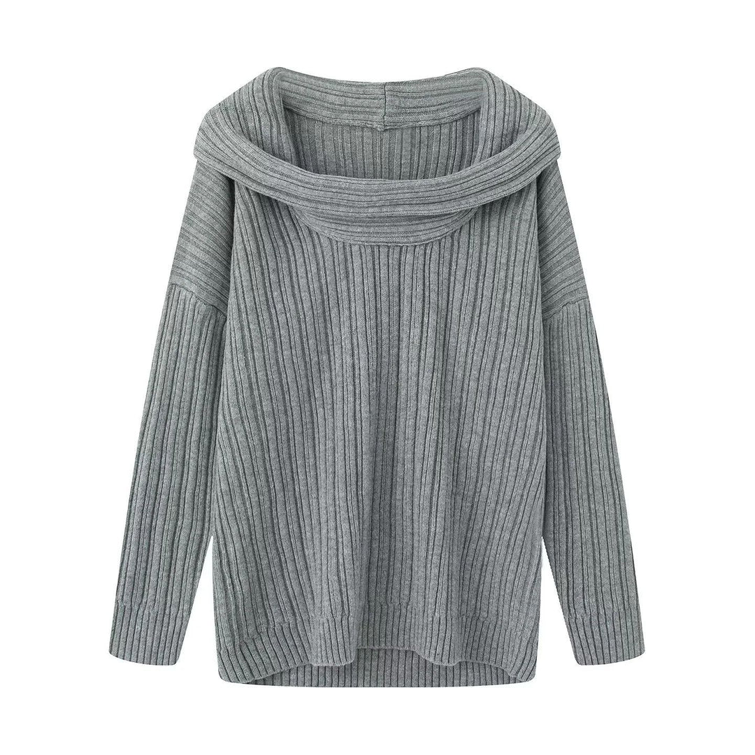 Damen lässiger Strickpullover mit weitem Rollkragen und Rippenstruktur R&B
