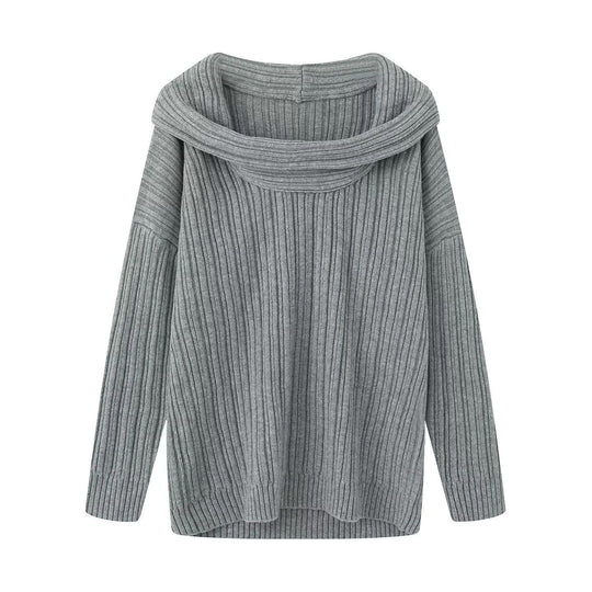 Damen lässiger Strickpullover mit weitem Rollkragen und Rippenstruktur R&B