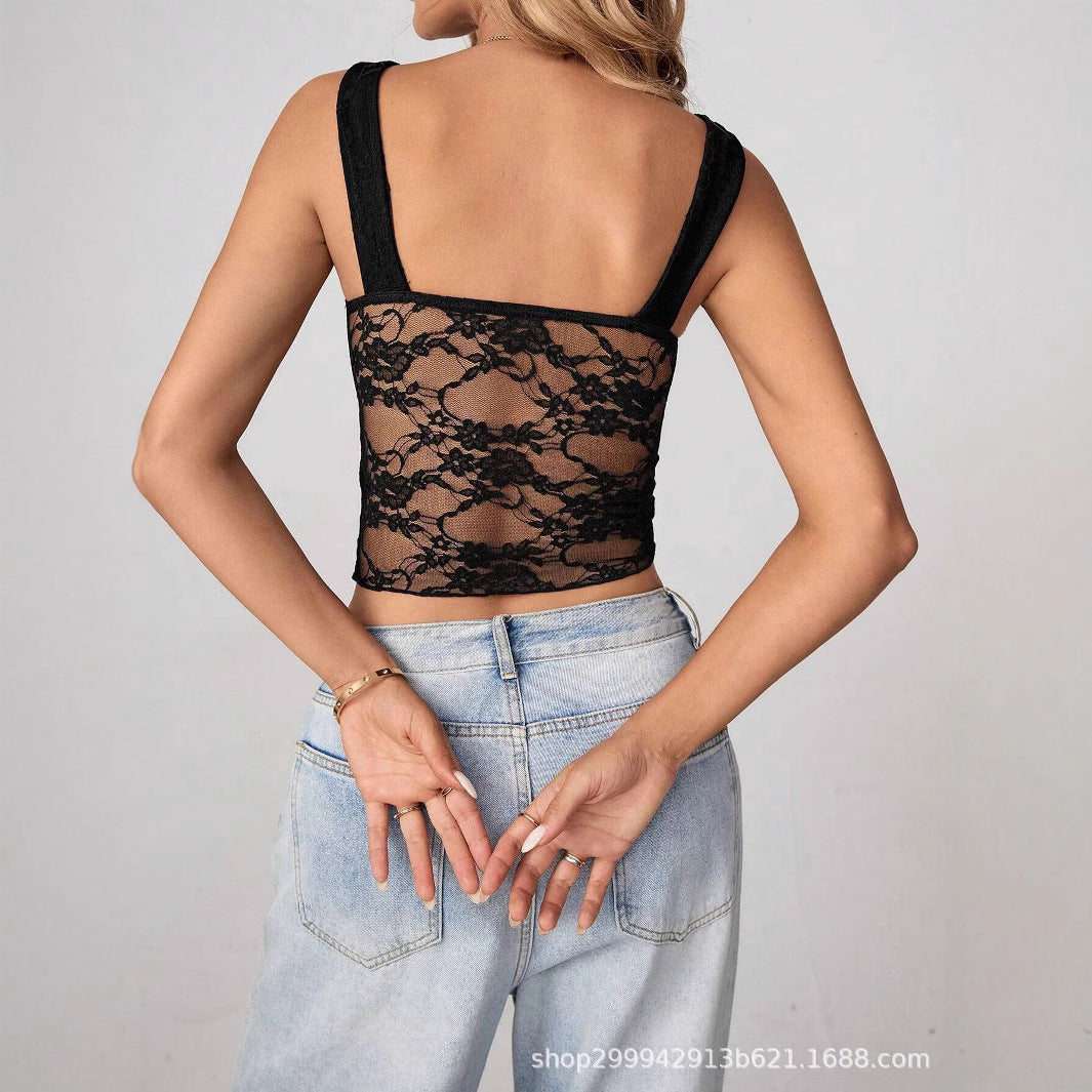 Damen Transparente Spitzen-Croptop mit elegantem Design R&B