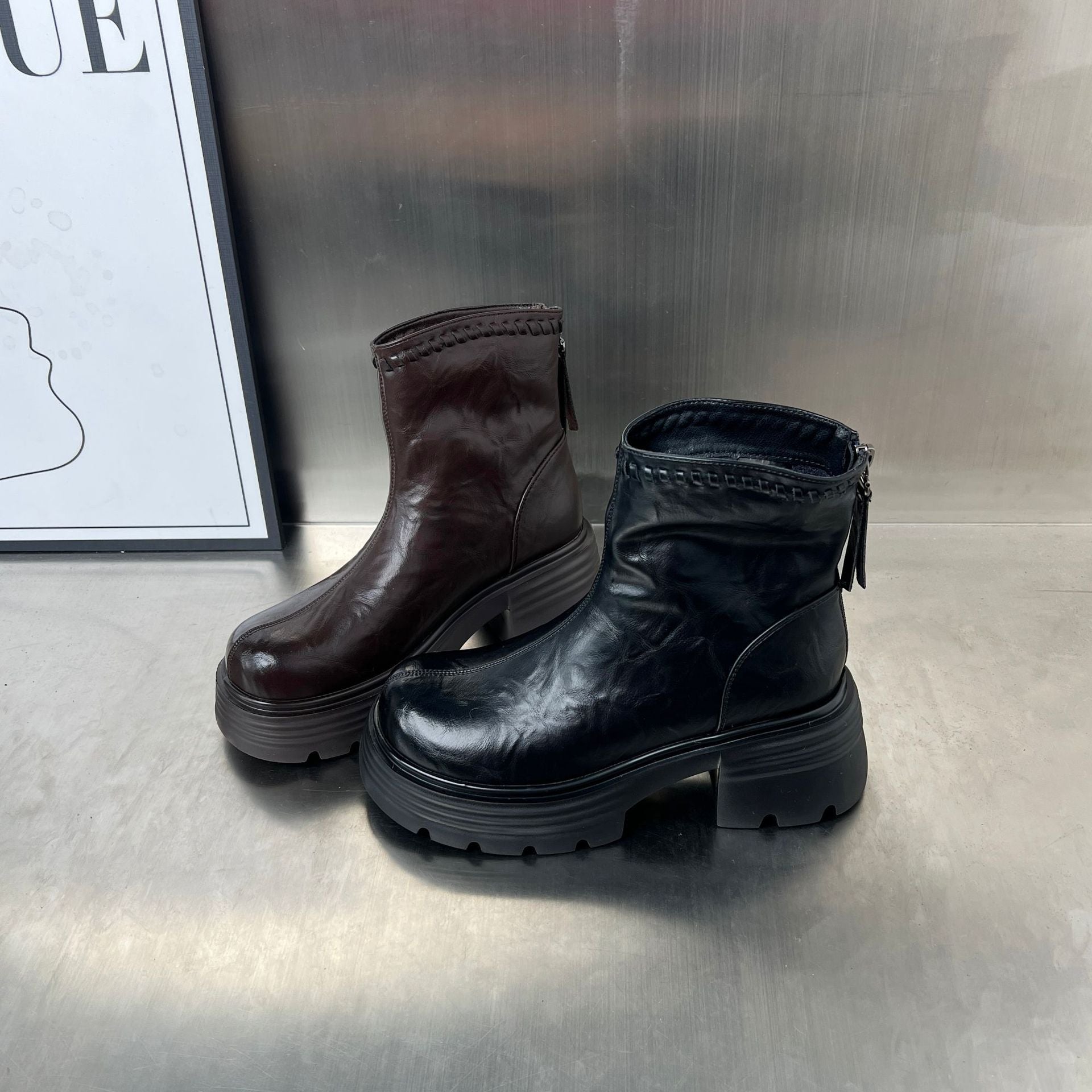 Damen trendige Stiefeletten mit robustem Profil und hochwertigem Leder R&B