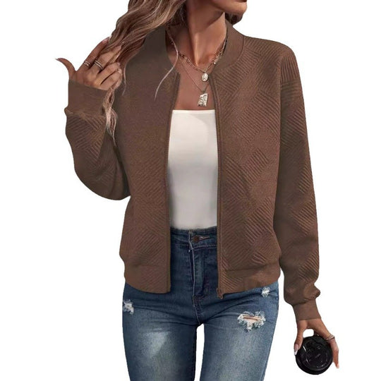 Damen modische Sweatjacke mit strukturiertem Design und praktischen Reißverschlusstaschen R&B