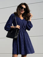 Damen Freizeitkleid mit V-Ausschnitt und Puffärmeln R&B