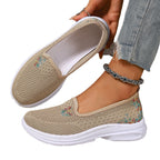 Damen Bequeme Slip-On Schuhe mit atmungsaktiver Strickoberfläche und floralem Muster R&B