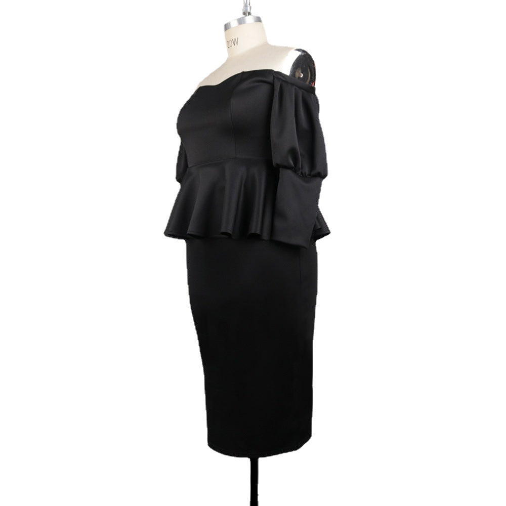 Damen Figurbetontes Peplum Kleid mit Off-Shoulder Ausschnitt R&B
