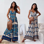 Damen Jumpsuit mit floralem Design und weit geschnittene Beinen R&B