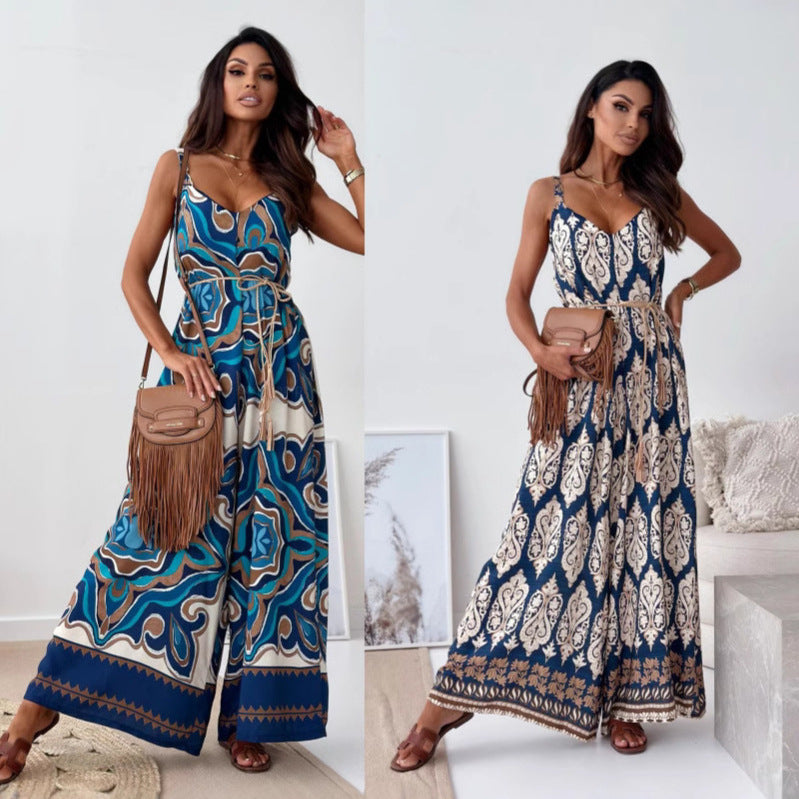 Damen Jumpsuit mit floralem Design und weit geschnittene Beinen R&B