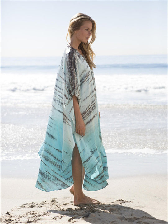 Damen Modischer Strandüberwurf mit kunstvollem Wellenmuster Heidi Mode