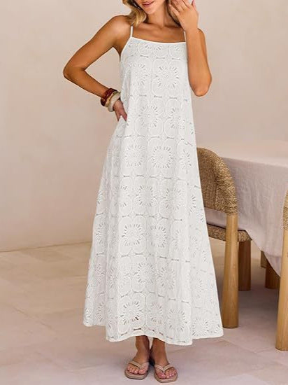 Damen Maxikleid mit filigranem Lochmuster R&B
