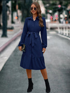 Damen Hemdblusenkleid mit tailliertem Gürtel und schickem Schößchen R&B