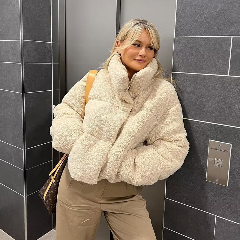 Damen Kuschelige Kurzjacke aus Fleece mit hohem Kragen R&B