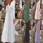 Damen Maxikleid mit filigranem Lochmuster und V-Ausschnitt R&B