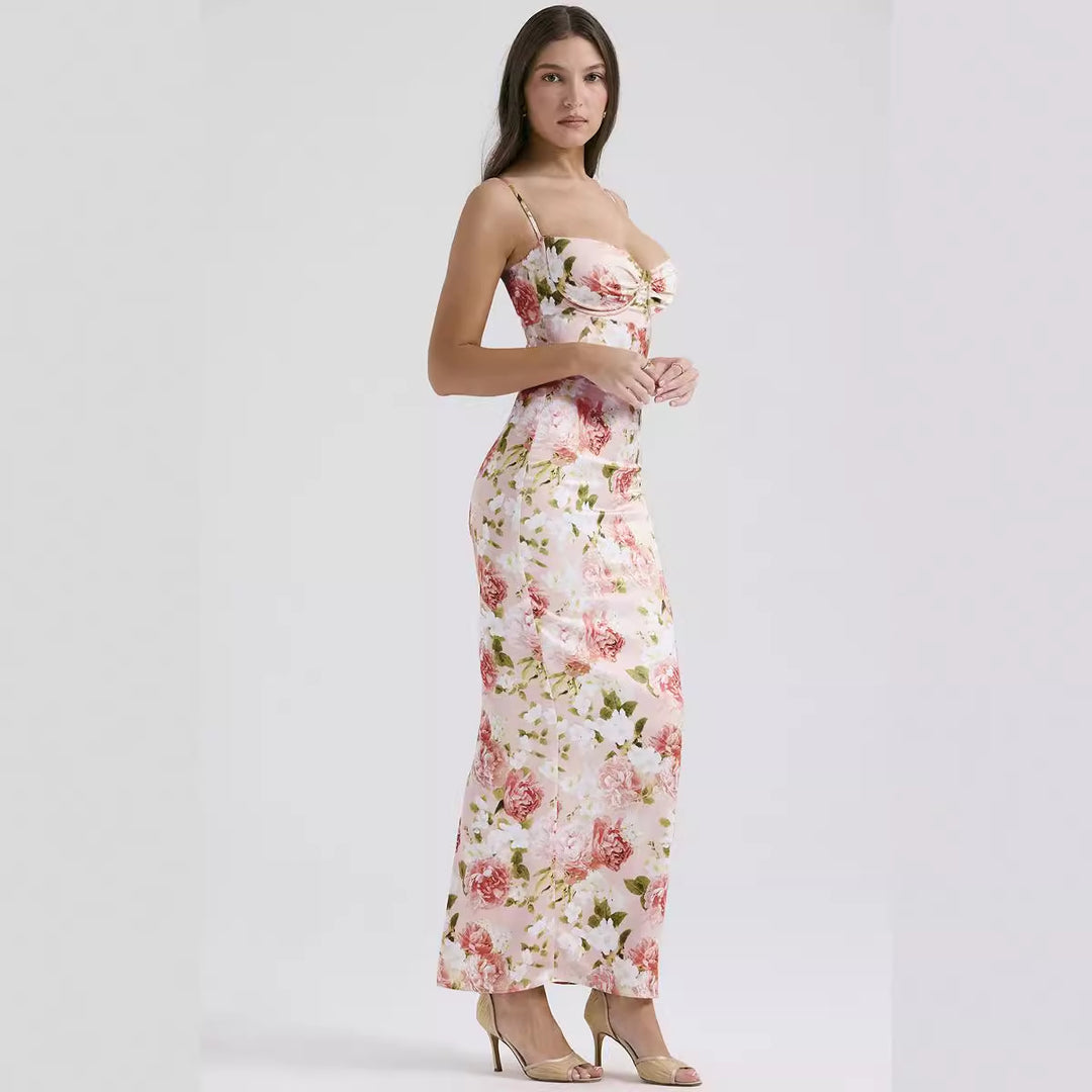 Damen Maxikleid mit floralem Spitzen-Design und schmalen Trägern R&B