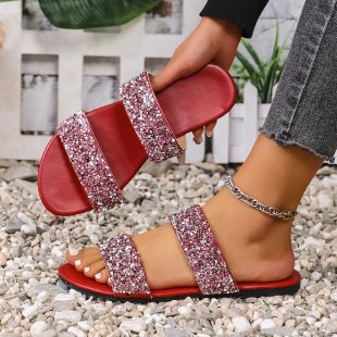 Damen komfortable Glitzer-Sandalen mit breiten Riemen R&B