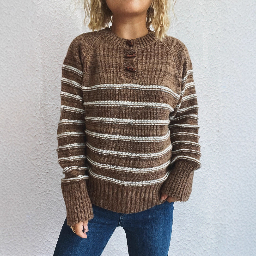 Damen Strickpullover mit weitem Schnitt und modischem Streifenmuster R&B