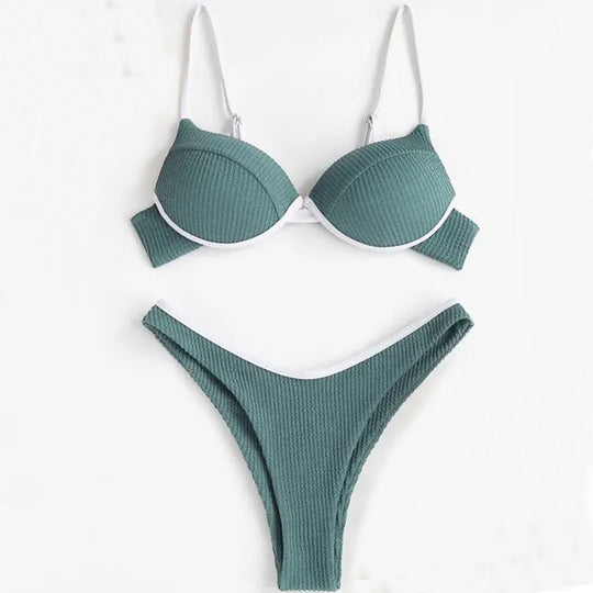 Damen Push-Up-Bikini mit breiten Trägern und elegantem Kontrast R&B