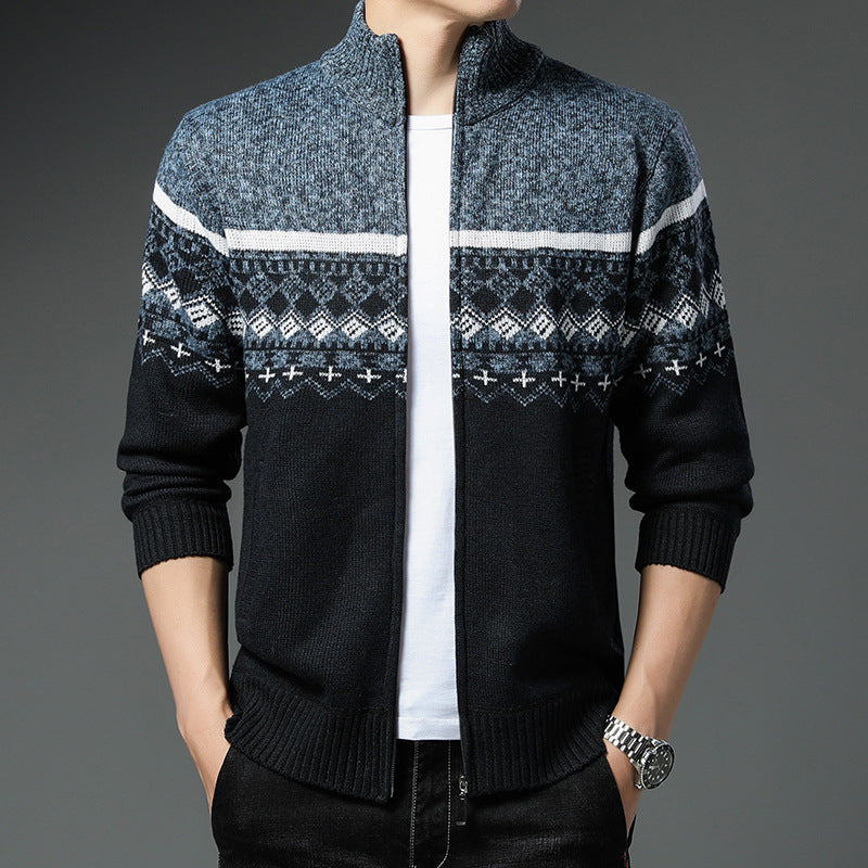 Herren Strickjacke mit hohem Kragen und attraktiven Mustern