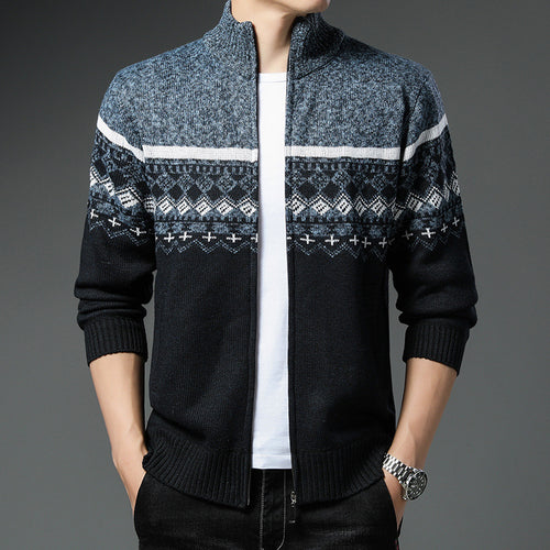 Herren Strickjacke mit hohem Kragen und attraktiven Mustern R&B