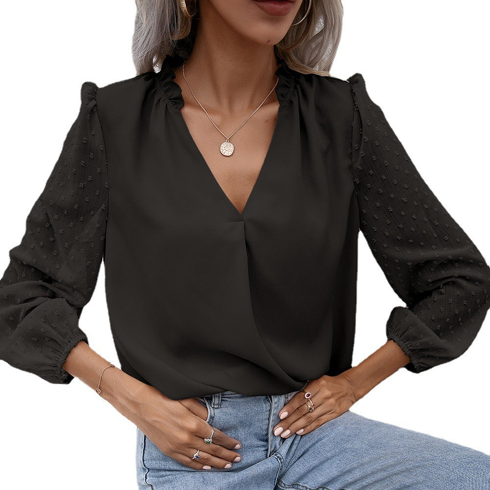 Damen elegante Bluse mit strukturierten Ärmel-Details R&B
