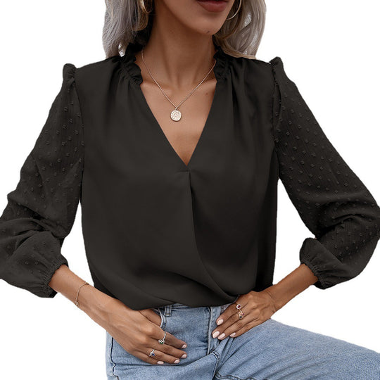 Damen elegante Bluse mit strukturierten Ärmel-Details R&B