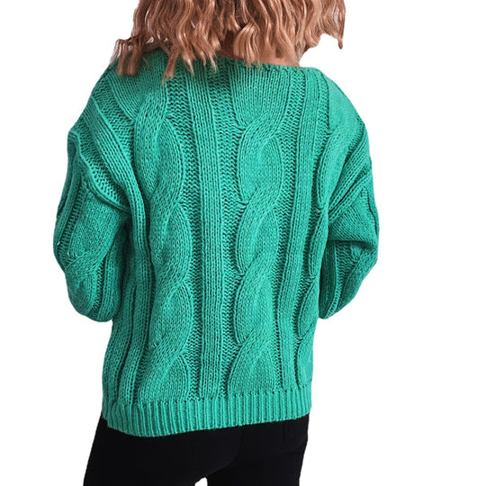 Damen Grobstrickpullover mit auffälligem Zopfmuster und weitem Schnitt R&B