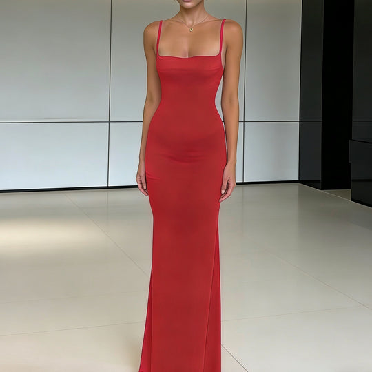 Damen Formschmeichelndes Maxikleid mit schmalen Trägern und elastischem Stoff R&B