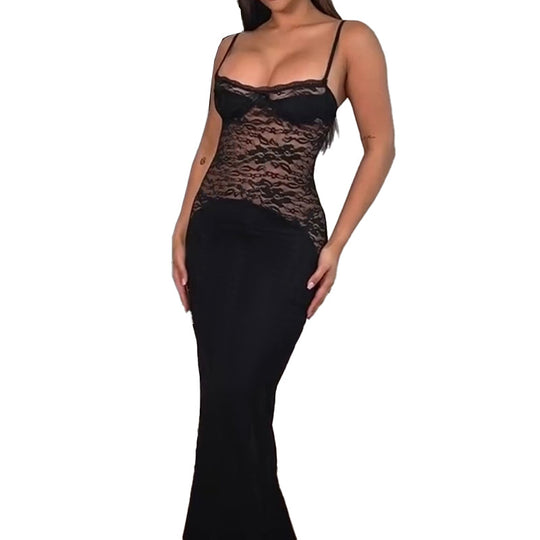 Damen elegantes Spitzenkleid mit figurbetontem Unterteil und verführerischem Oberteil R&B