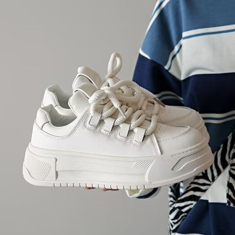 Damen modische Sneakers mit durchgehendem Plateau und elastischen Schnürsenkeln