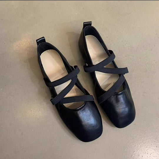 Damen elegantes Ballerina-Modell mit modischem Riemchen und hochwertigem Leder R&B