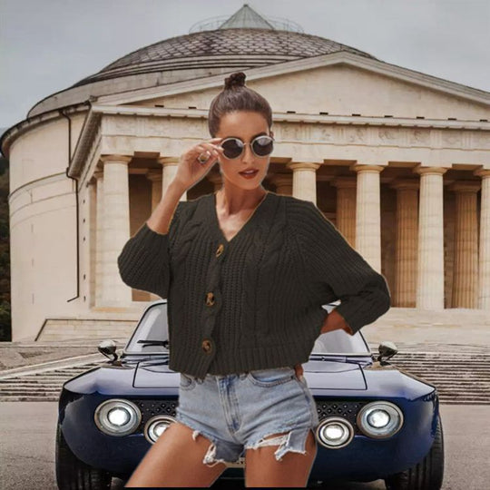Damen Grobstrickjacke mit Knopfdesign und lässigem Look R&B