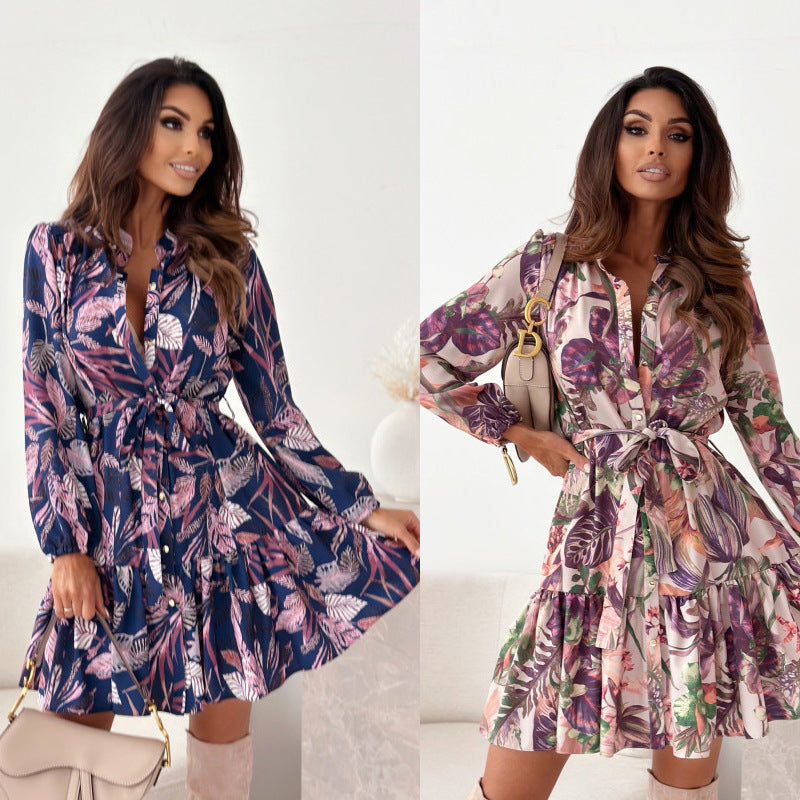 Damen Kurzarm Kleid mit tailliertem Schnitt und Blumenmuster R&B