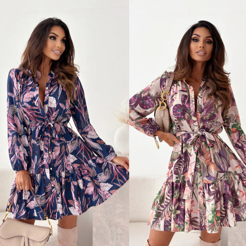 Damen Kurzarm Kleid mit tailliertem Schnitt und Blumenmuster R&B