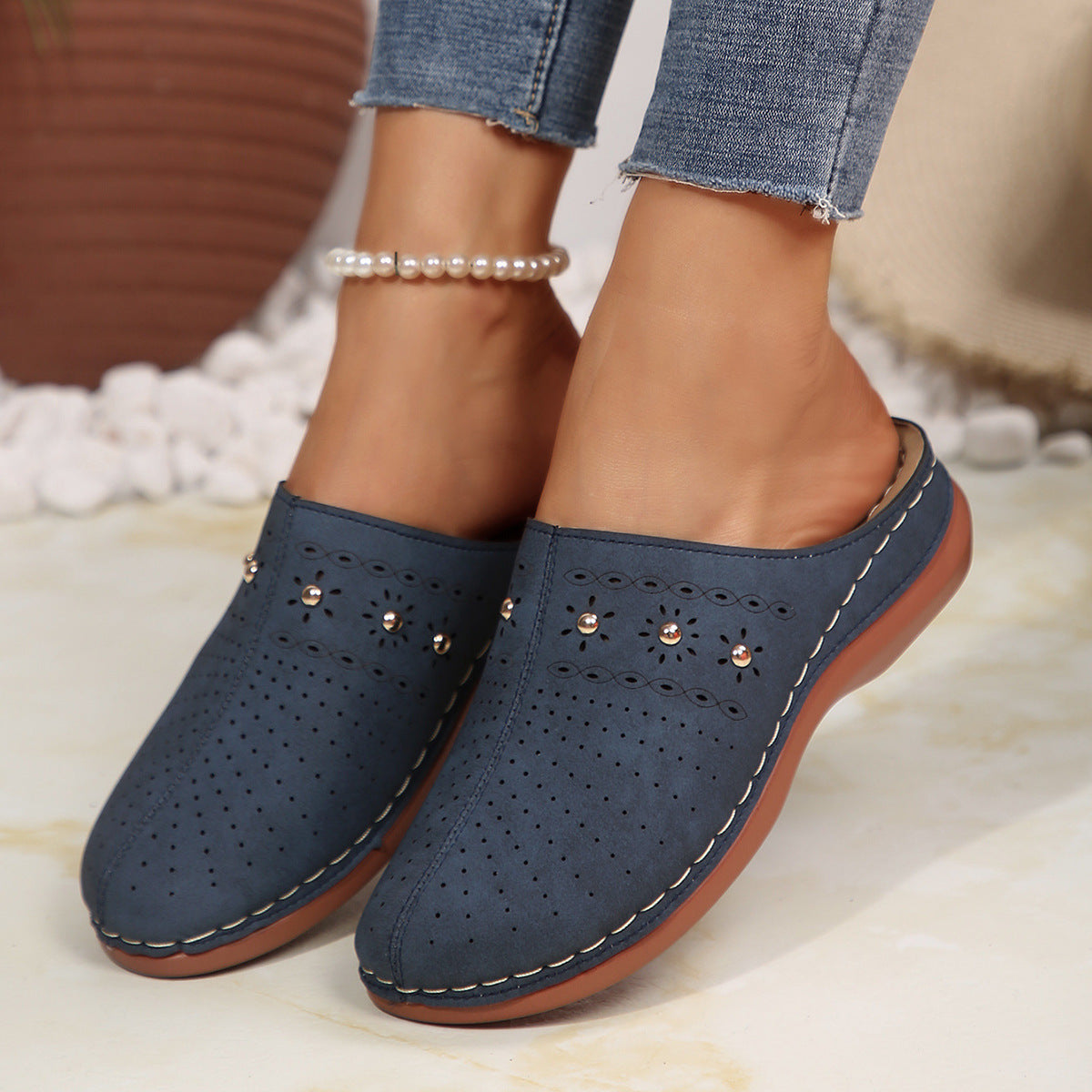 Damen Clogs mit floralem Muster und dekorativen Akzenten R&B