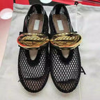 Damen edle Netz-Sandalen mit luxuriösem Goldakzent R&B