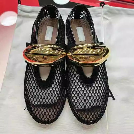 Damen edle Netz-Sandalen mit luxuriösem Goldakzent R&B