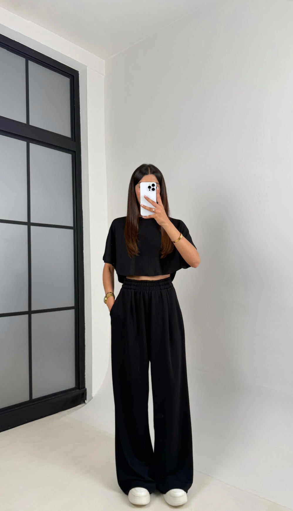 Damen Lässiges Freizeit-Set mit cropped Oberteil und weiten Hosen R&B