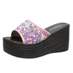 Damen Glitzernde Plateau-Sandalen mit offener Zehenpartie und hohem Absatz R&B