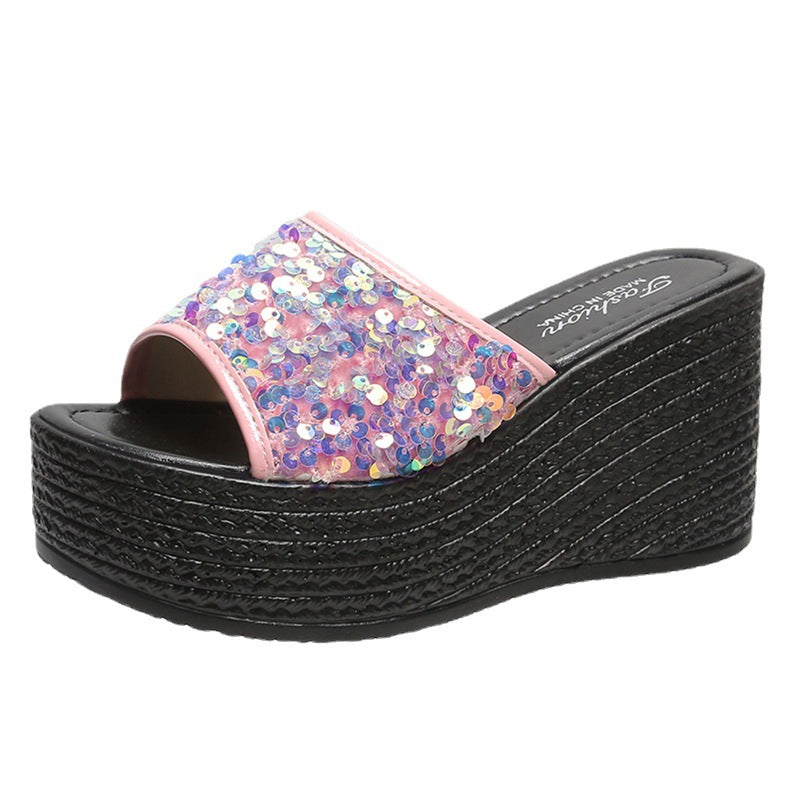 Damen Glitzernde Plateau-Sandalen mit offener Zehenpartie und hohem Absatz R&B