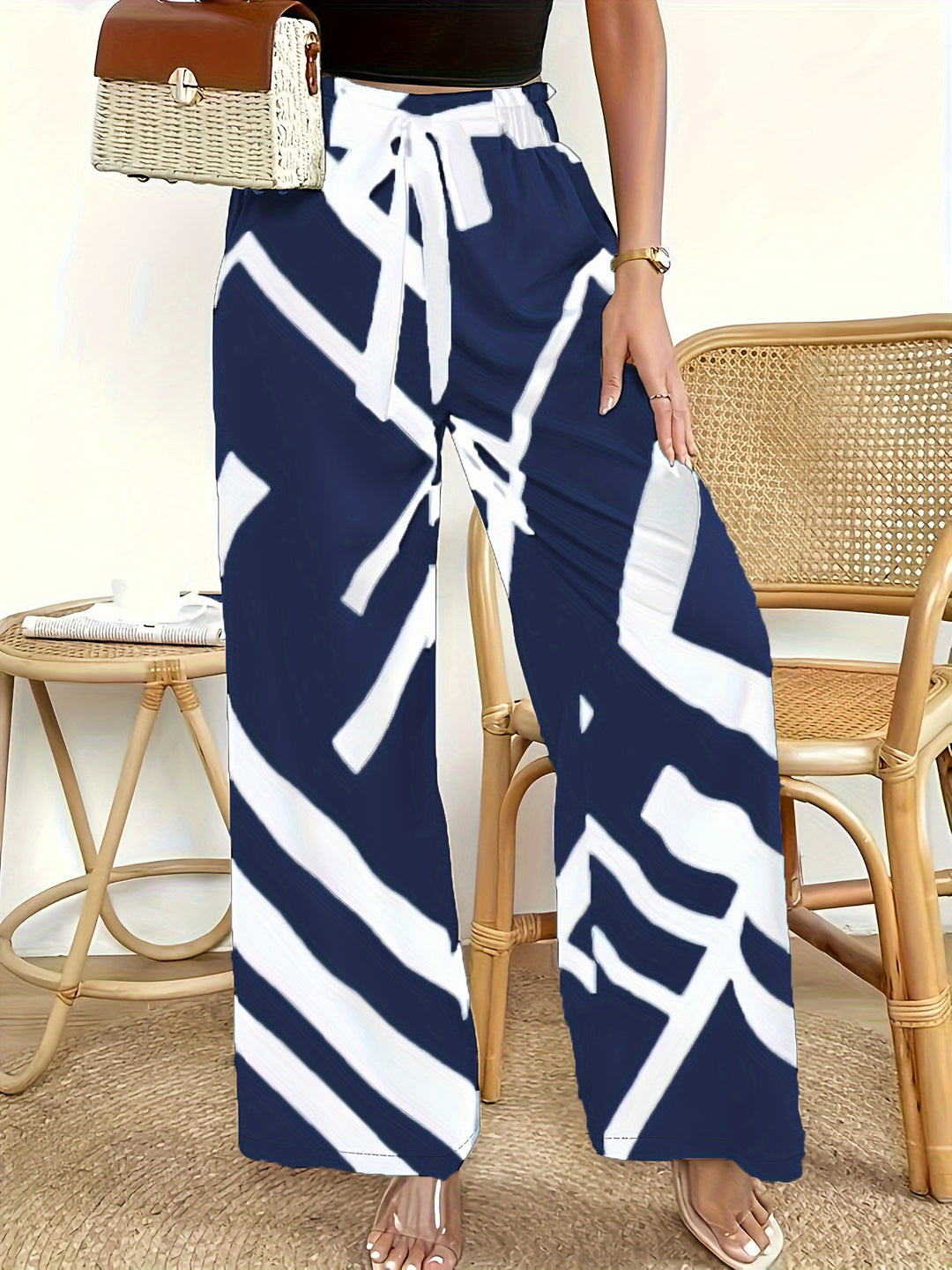Damen Weite Palazzo-Hose mit modernem Grafikdruck und elastischem Bund R&B